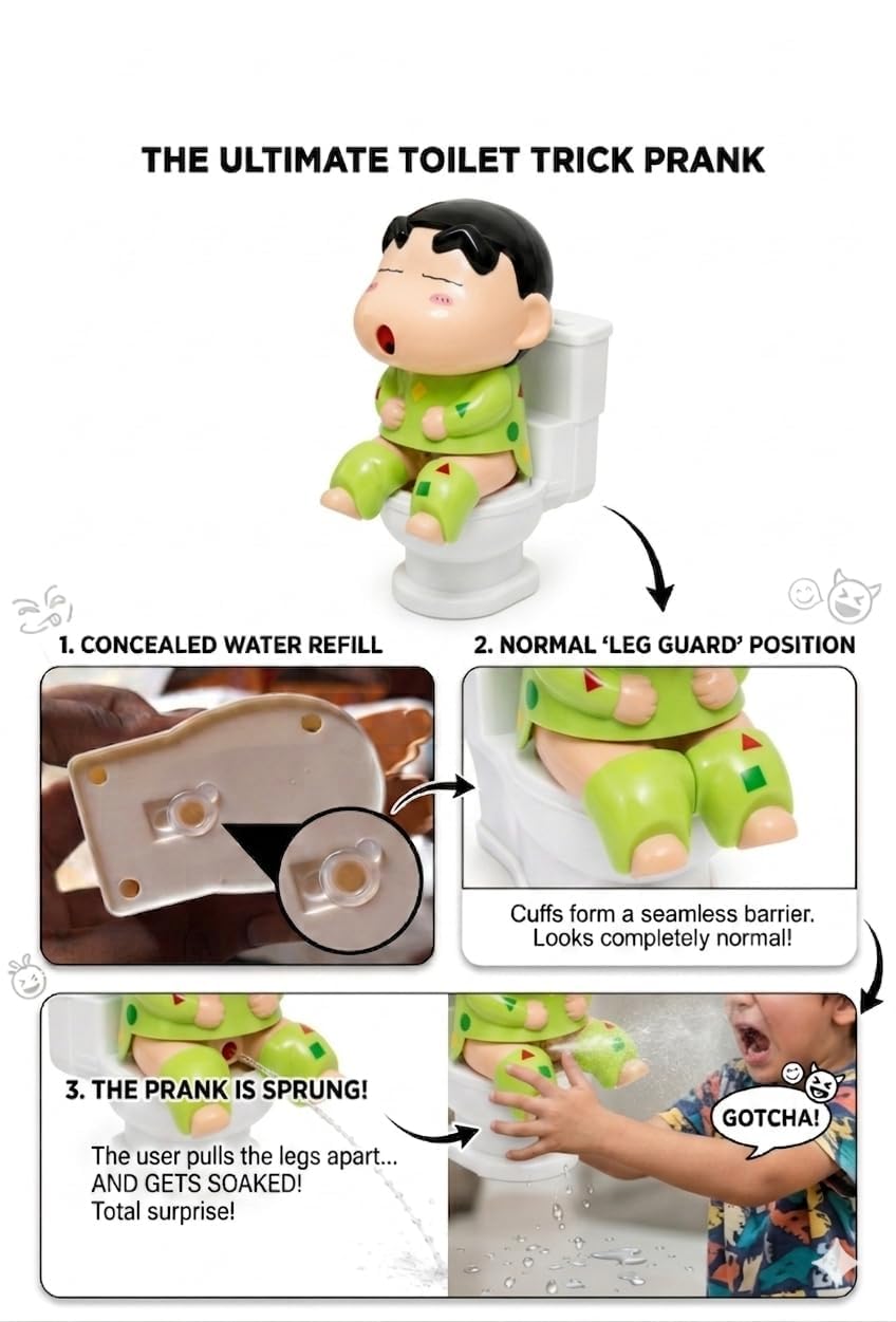 Susu Shin-chan Pissing Toilet Prank Set(Pack of 1) 13cm Leak-Free Water Base | Interactive Mini Water Spray Squeeze-Refillable Water Prank Toy