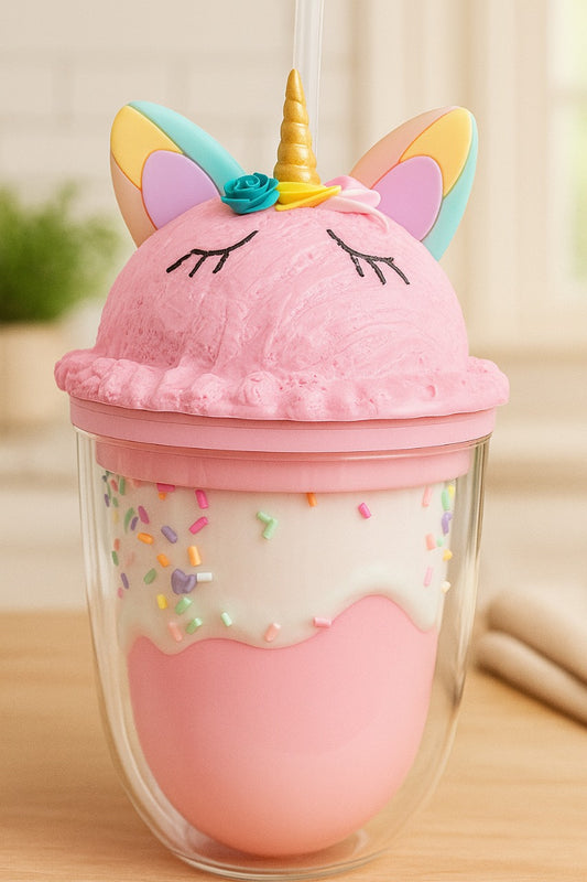 Magical Unicorn Ice Cream Tumbler Cup – Dual-Layered with Lid & Straw