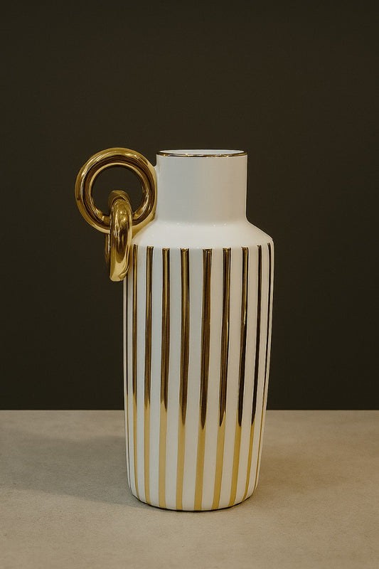 White & Gold Ceramic Decorative Vase