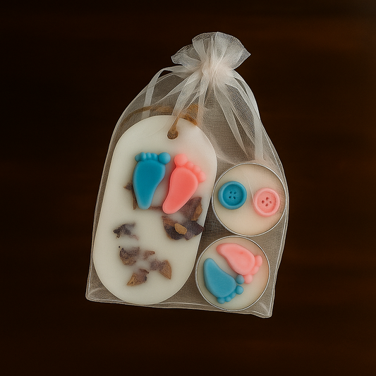 Baby Feet Wax Sachet & Candle Set – Pink & Blue Themed Fragrance Gift