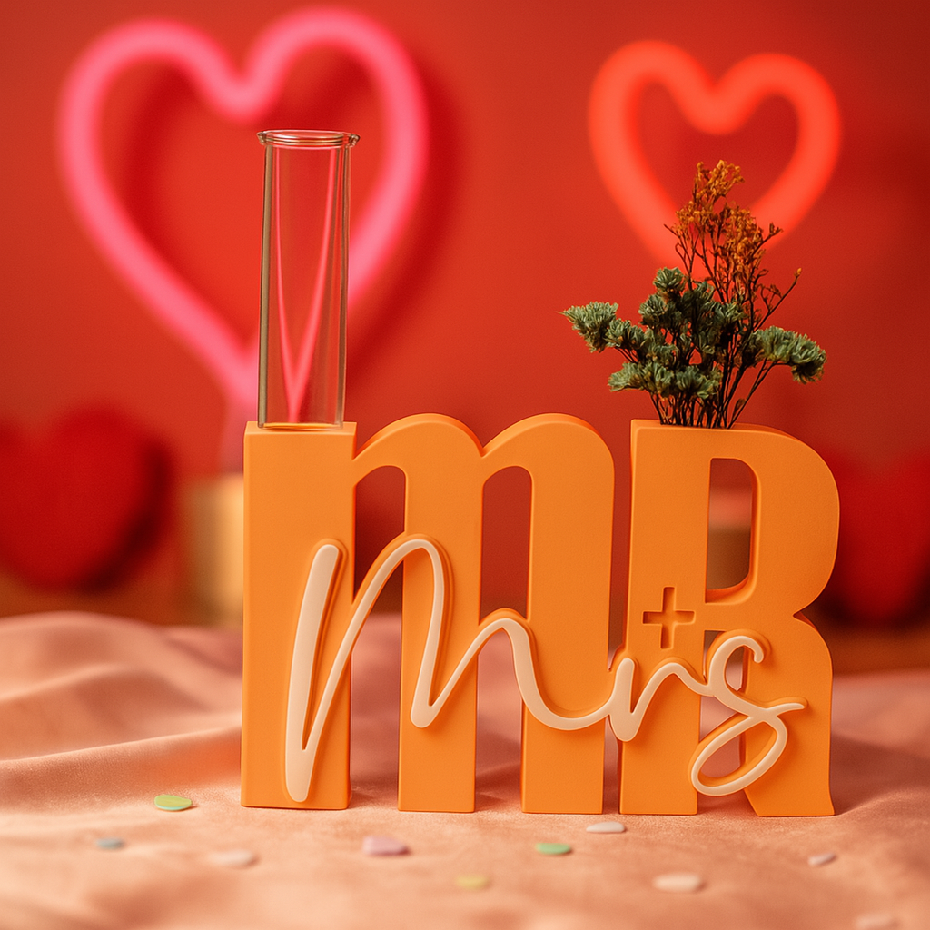 Mr & Mrs Decorative Love Vase with Glass Tube