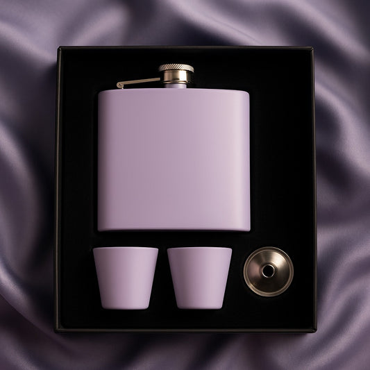 Matte Pastel Hip Flask with Shot Glasses & Funnel (4-Piece Box)
