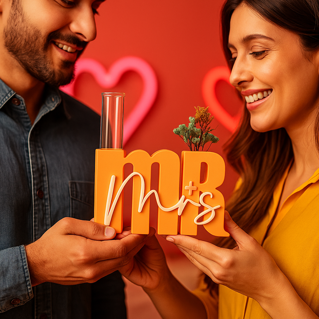 Mr & Mrs Decorative Love Vase with Glass Tube
