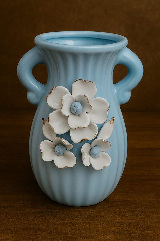 Pastel Floral Ceramic Vase with Handles – Available in Blue & Pink
