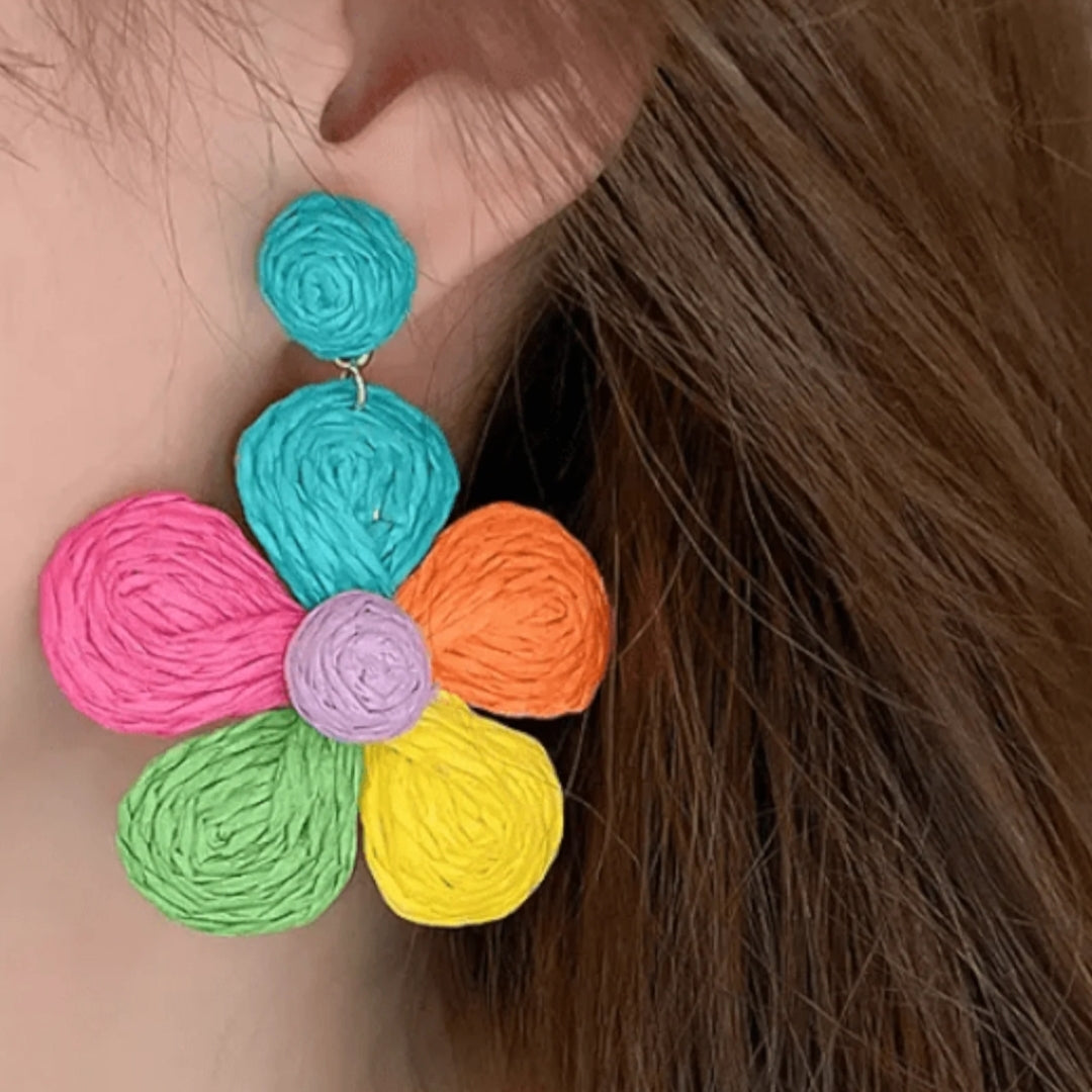 Handmade Floral Raffia Drop Earrings