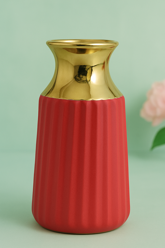 Luxe Ceramic Vase with Golden Rim – Teal & Gold Modern Home Decor