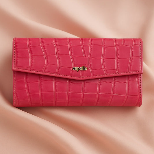 Capello RubyCroc Wallet – Bold Croc-Embossed Faux Leather Clutch