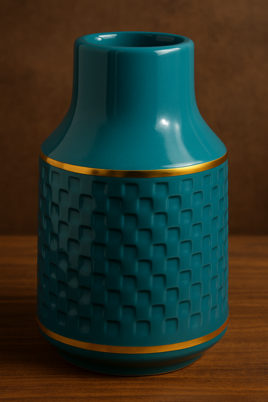 Regal Textured Ceramic Vases with Gold Band
