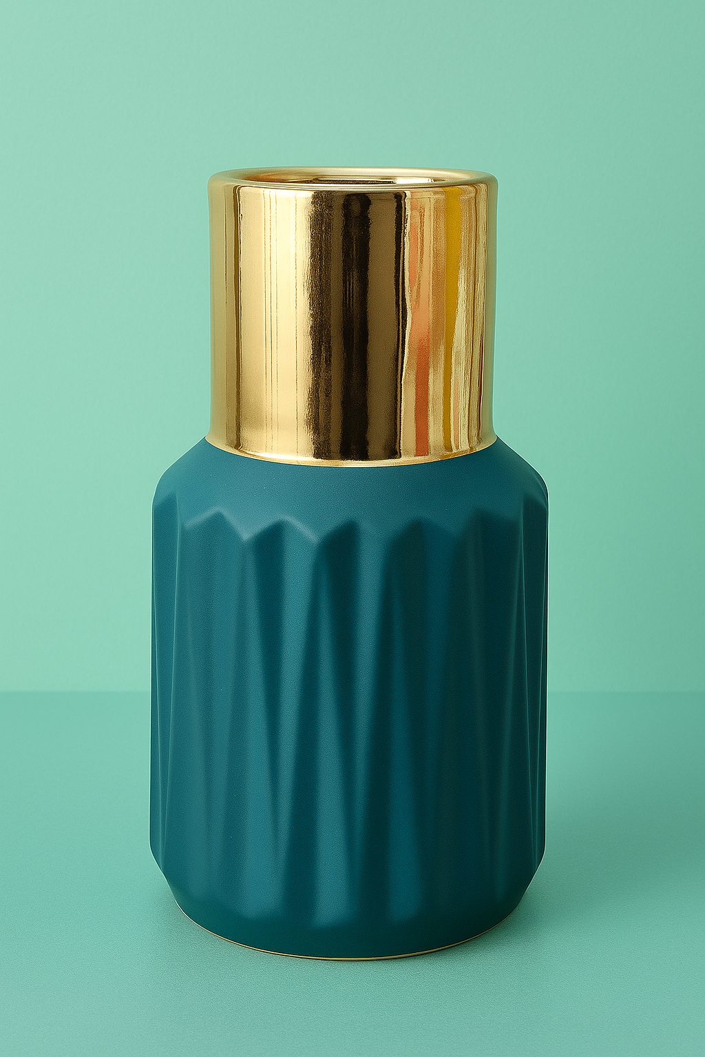 Royal Teal & Gold Ceramic Vase – Modern Luxe Home Decor Accent