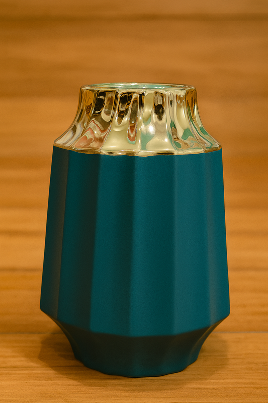 Modern Geometric Ceramic Vase – Gold Neck