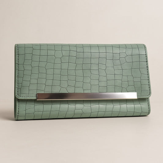 SageCroc Elegance Clutch – Textured Faux Leather Wallet with Metallic Accent