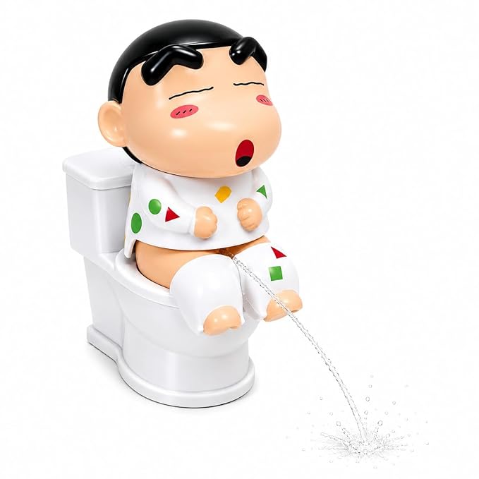 Susu Shin-chan Pissing Toilet Prank Set(Pack of 1) 13cm Leak-Free Water Base | Interactive Mini Water Spray Squeeze-Refillable Water Prank Toy