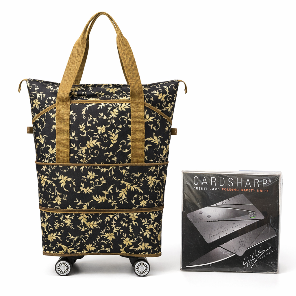 Foldable Trolley Shopping Bag + CardSharp Safety Knife Combo