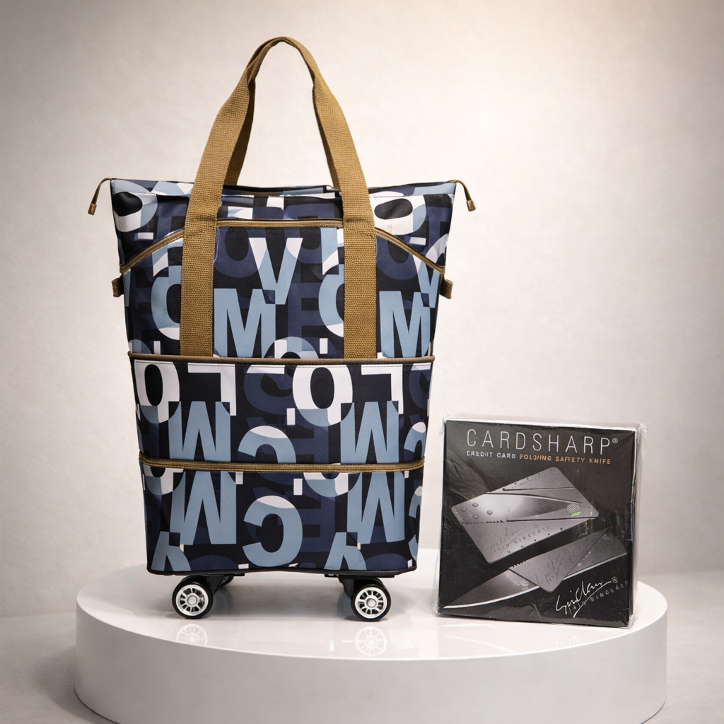 Foldable Trolley Shopping Bag + CardSharp Safety Knife Combo