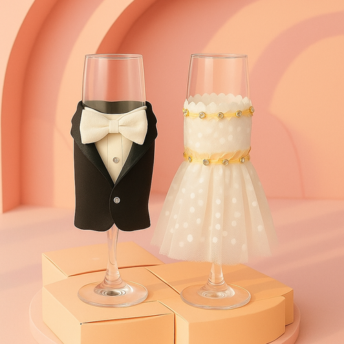 Bride & Groom Decorative Glass Set