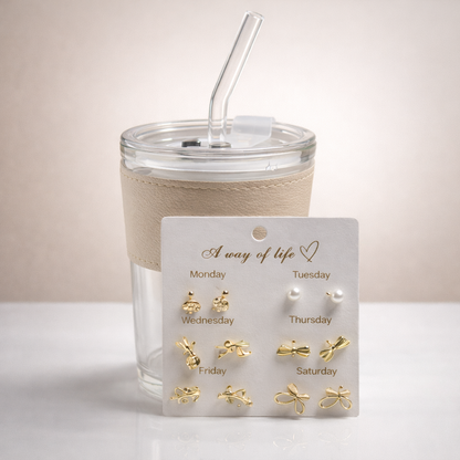 Aesthetic Gift Hamper Set – Tumbler, Earrings, Scrunchie & Hair Claw