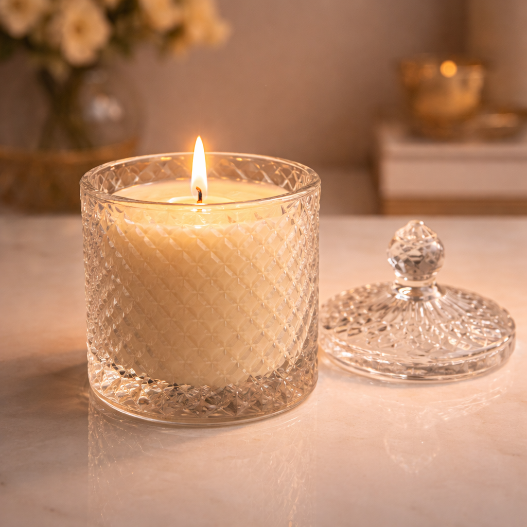 Elegant Crystal Glass Scented Candle with Lid