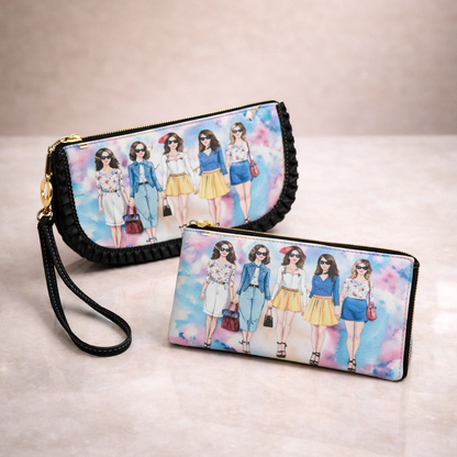 Women’s Fashion Print Zipper Pouch & Wristlet Clutch