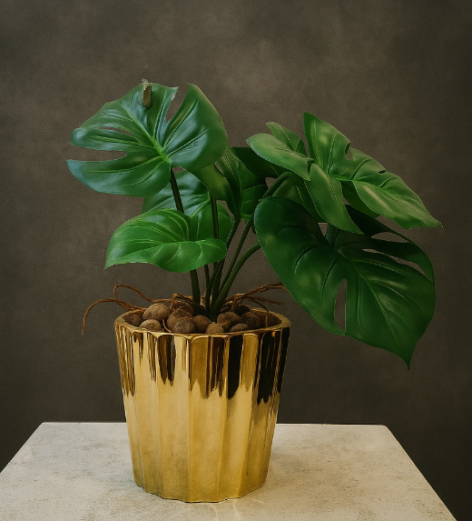 Luxe Artificial Monstera Plant in Gold Ceramic Pot