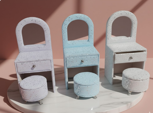 The "Glitter Dreams" Mini Vanity & Ottoman Set