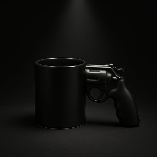 Revolver Handle Black Ceramic Mug