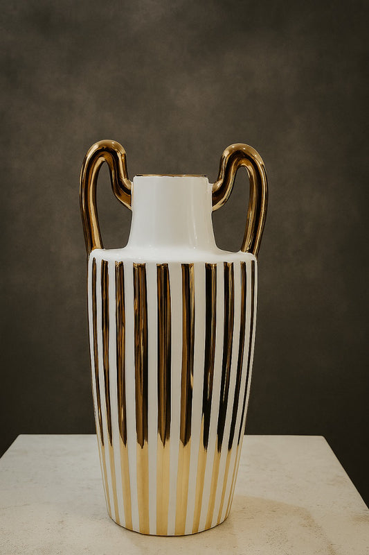White & Gold Ceramic Decorative Vase