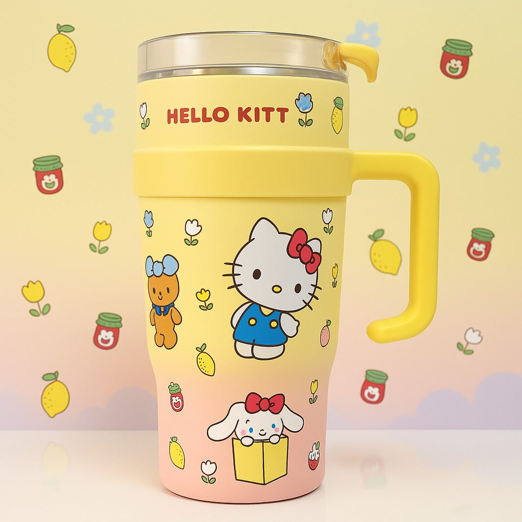 Stanley x Hello Kitty Quencher H2.0 – Lemon Yellow Gradient 40oz Tumbler with Cute Characters