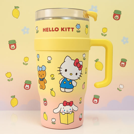 Stanley x Hello Kitty Quencher H2.0 – Lemon Yellow Gradient 40oz Tumbler with Cute Characters