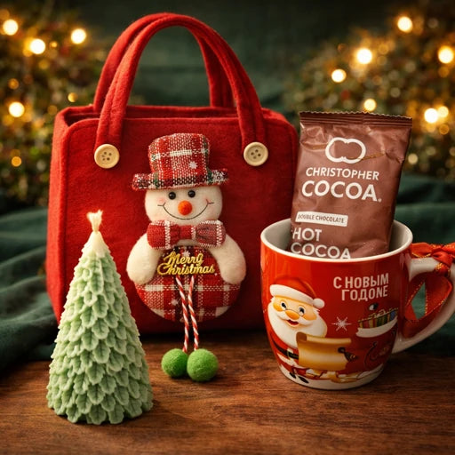 Cozy Christmas Cocoa Gift Hamper – Santa Mug, Hot Chocolate & Tree Candle