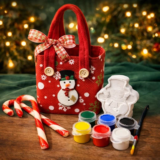 Christmas Kids DIY Painting Hamper – Snowman Craft Kit with Paints, Brush & Festive Candy Canes