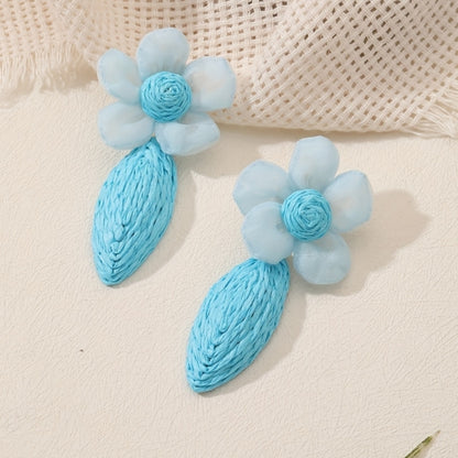 Handmade Floral Raffia Drop Earrings