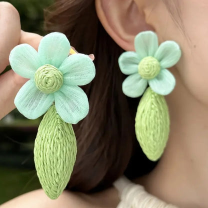Handmade Floral Raffia Drop Earrings
