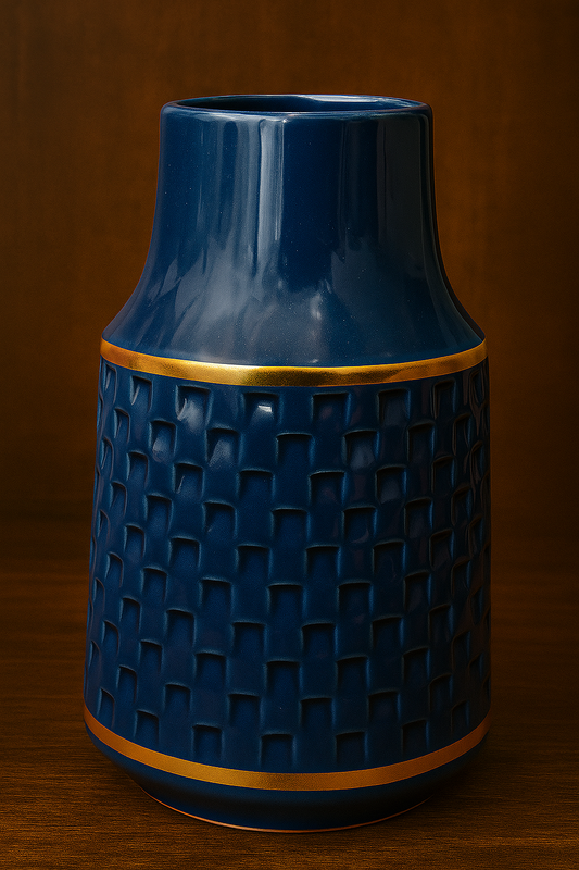 Regal Textured Ceramic Vases with Gold Band