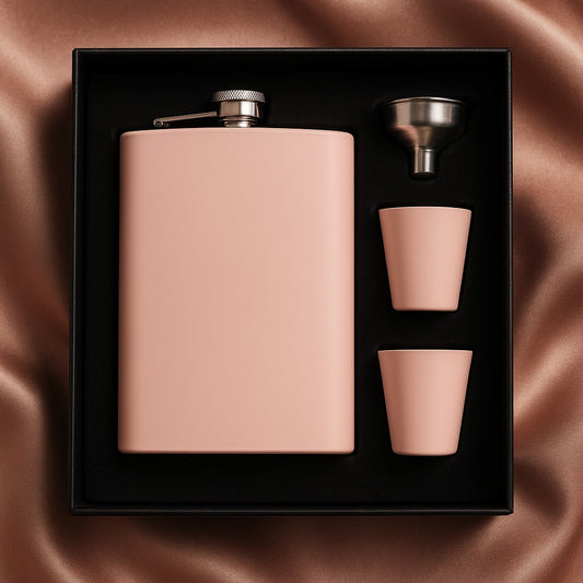 Matte Pastel Hip Flask with Shot Glasses & Funnel (4-Piece Box)