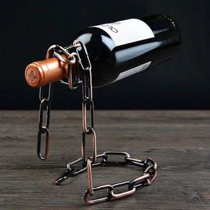 Magic Iron Wine Bottle Holder Stand Rack – Floating Chain Design