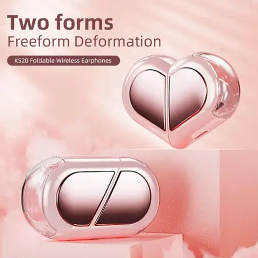 K520 Heart Shape Foldable Wireless Earbuds !