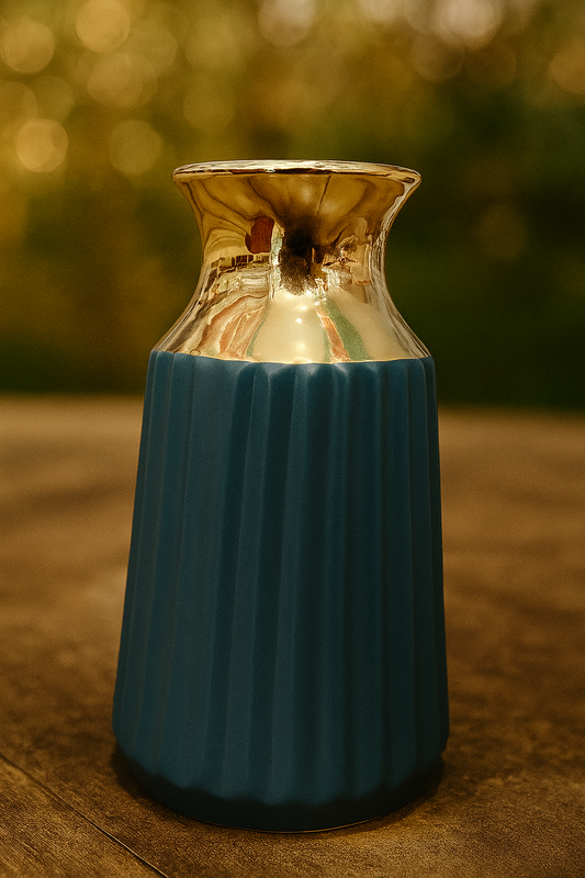 Luxe Ceramic Vase with Golden Rim – Teal & Gold Modern Home Decor