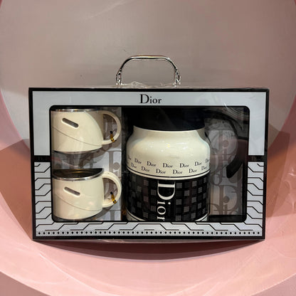 Luxury Vacuum Flask Gift Set with 2 Cups – Premium Designer Style Coffee Mug Combo