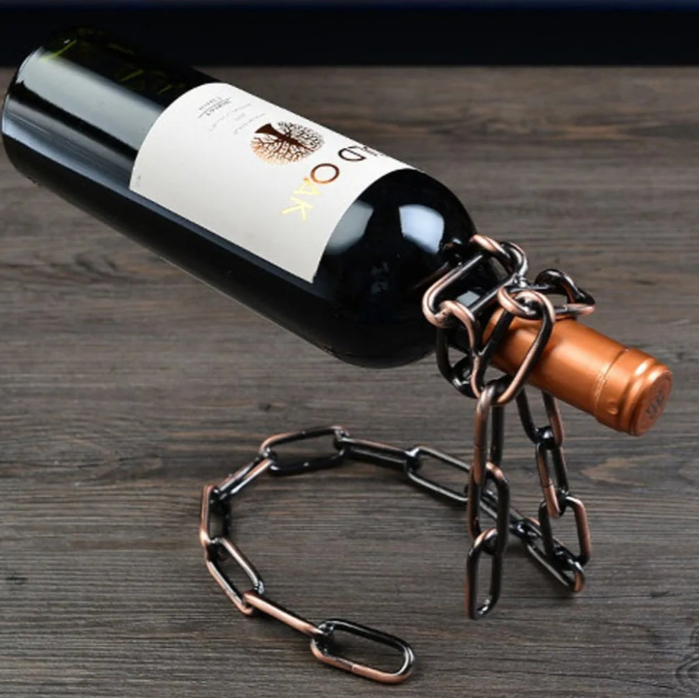 Magic Iron Wine Bottle Holder Stand Rack – Floating Chain Design