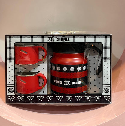 Luxury Vacuum Flask Gift Set with 2 Cups – Premium Designer Style Coffee Mug Combo