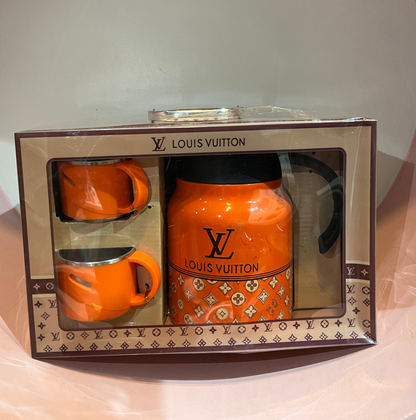 Luxury Vacuum Flask Gift Set with 2 Cups – Premium Designer Style Coffee Mug Combo