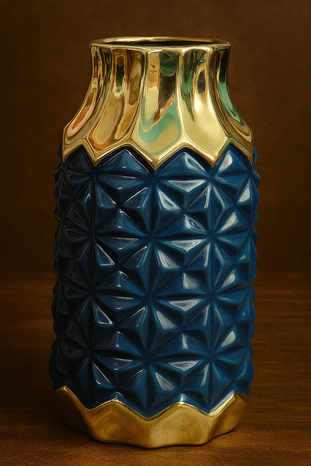 Royal Starburst Ceramic Vase – Blue & Gold 3D Luxury Edition