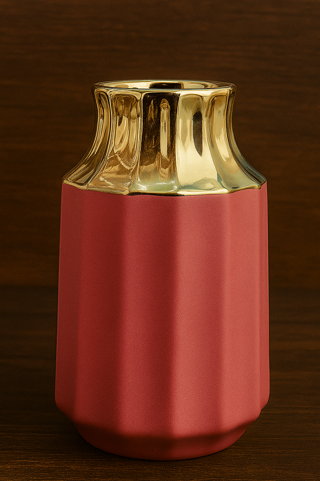 Modern Geometric Ceramic Vase – Gold Neck