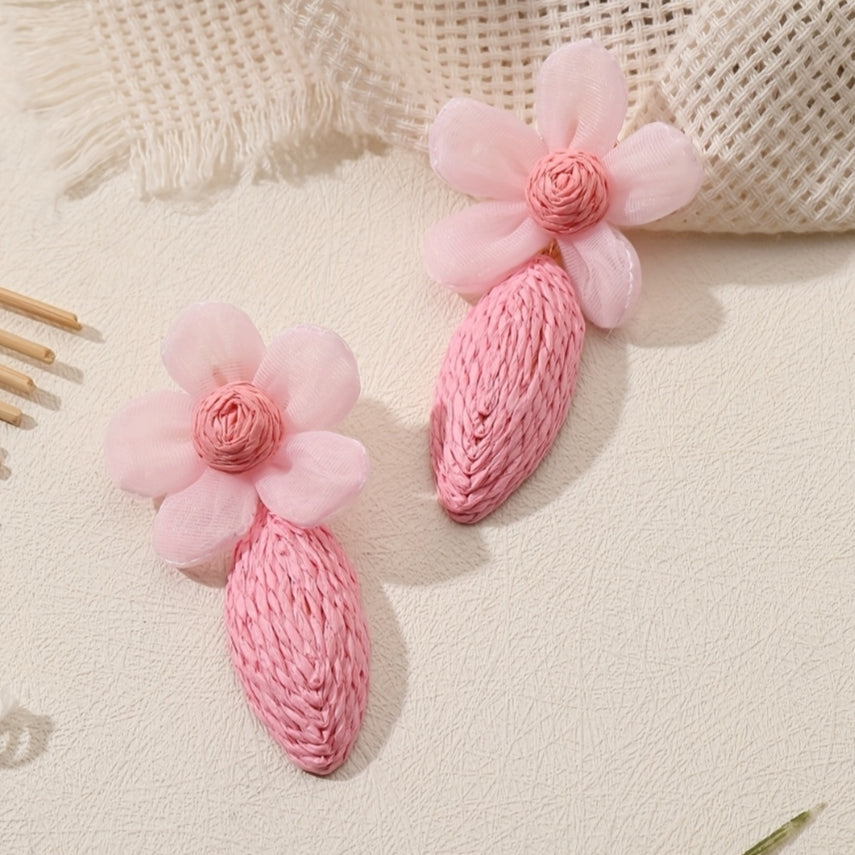 Handmade Floral Raffia Drop Earrings