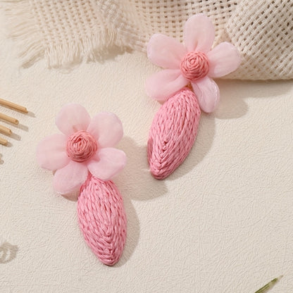 Handmade Floral Raffia Drop Earrings