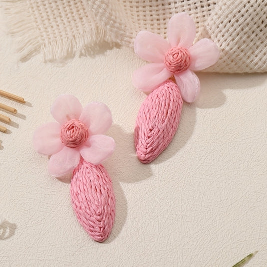 Handmade Floral Raffia Drop Earrings
