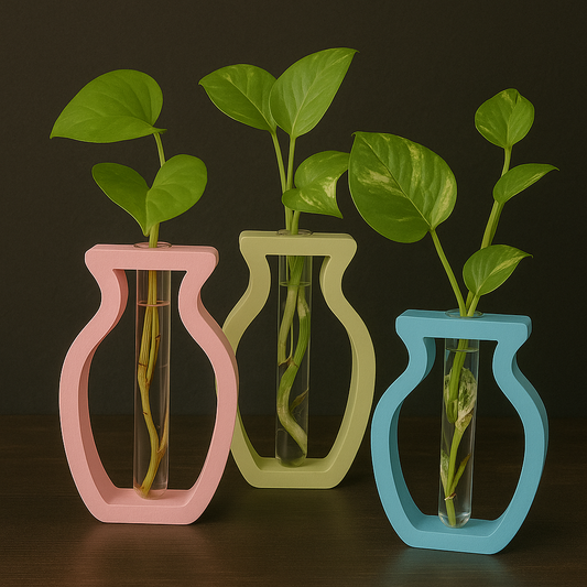 Wooden Frame Glass Tube Vase for Indoor Plants