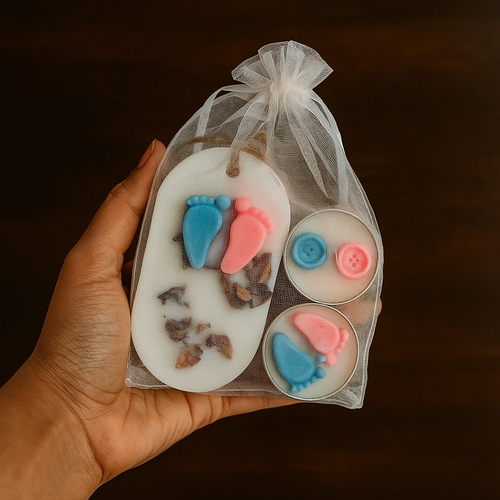 Baby Feet Wax Sachet & Candle Set – Pink & Blue Themed Fragrance Gift