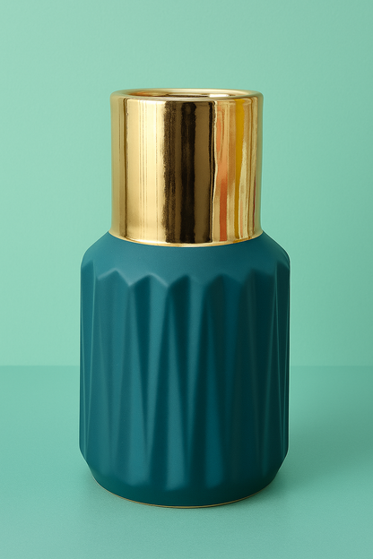 Royal Teal & Gold Ceramic Vase – Modern Luxe Home Decor Accent