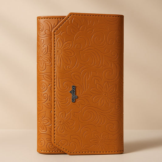 Terracotta Bloom Wallet – Embossed Floral Faux Leather Clutch